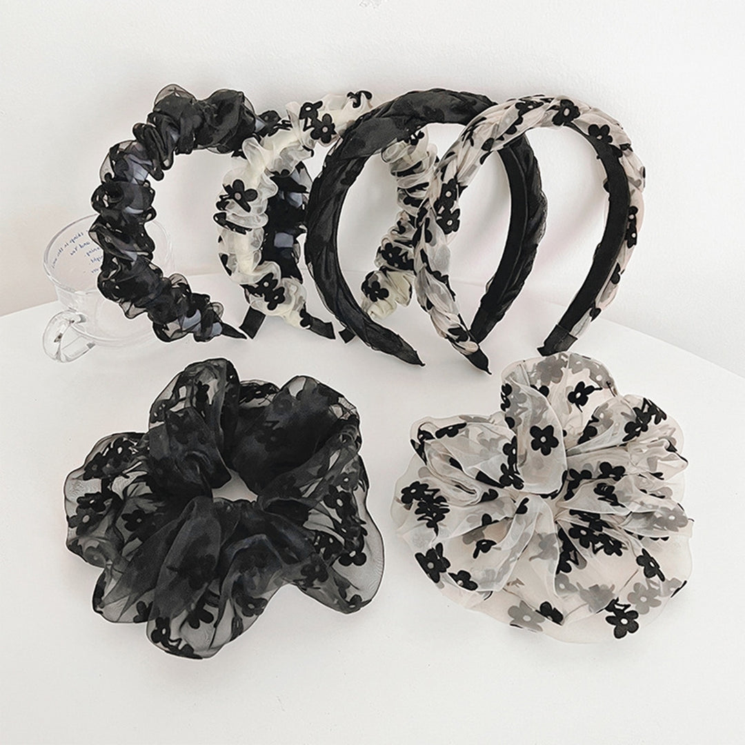 Hair Band Exquisite Lovely Lace Dot Chiffon Scrunchies Floral Hair Accessories for Party Image 1