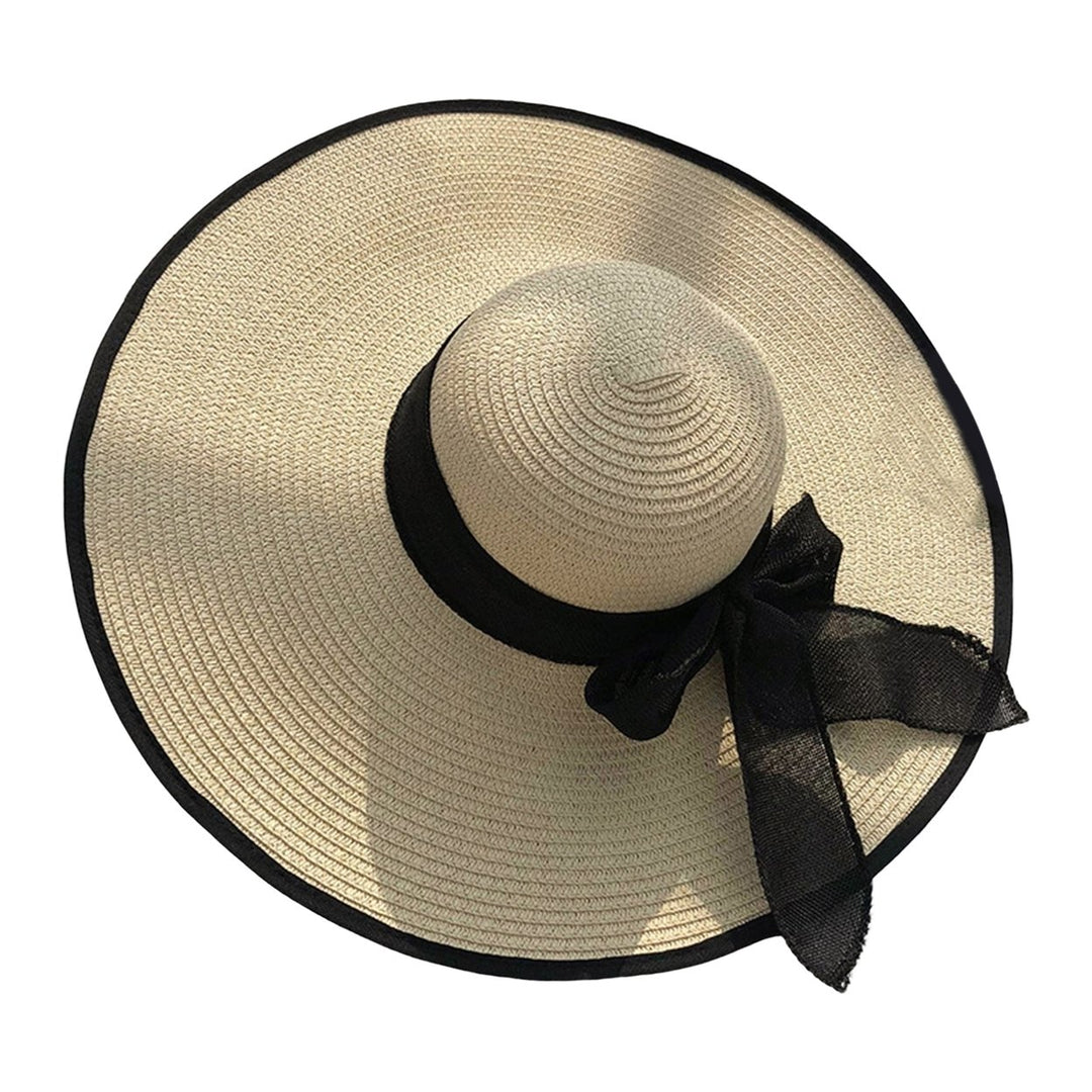 Women Sun Hat Contrast Color Sun Protection Anti-UV Ribbon Decor Bow-knot Beach Hat Headwear Image 2