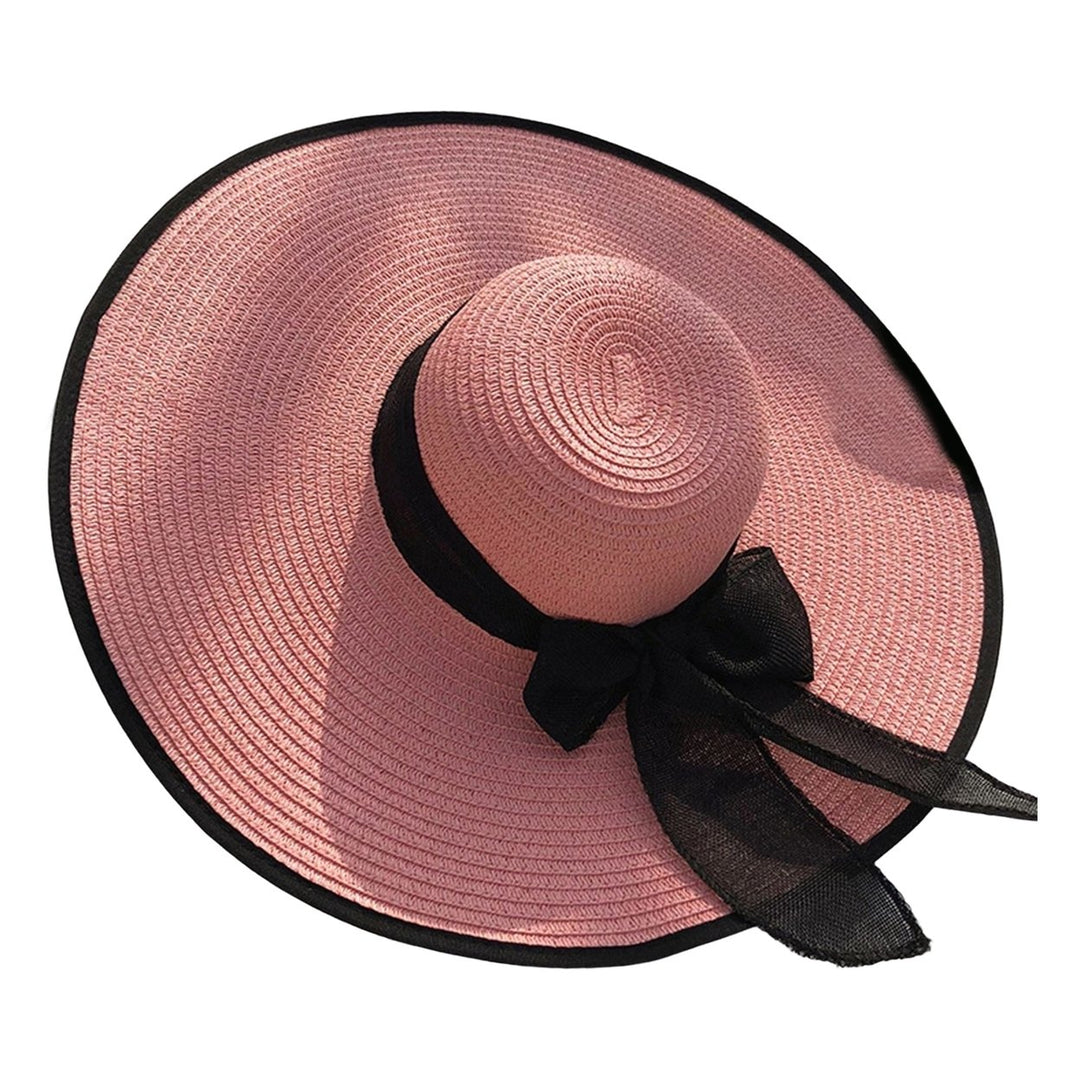 Women Sun Hat Contrast Color Sun Protection Anti-UV Ribbon Decor Bow-knot Beach Hat Headwear Image 4