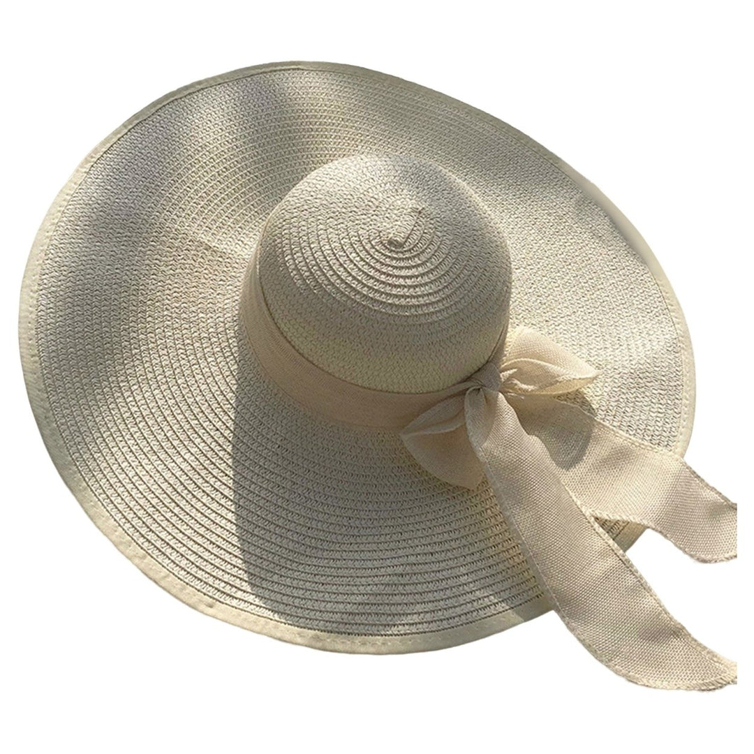 Women Sun Hat Contrast Color Sun Protection Anti-UV Ribbon Decor Bow-knot Beach Hat Headwear Image 6