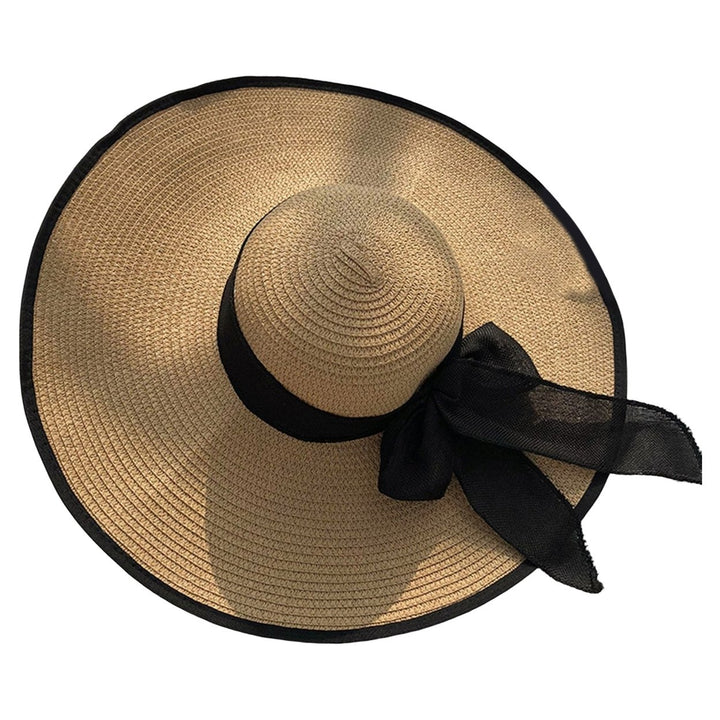 Women Sun Hat Contrast Color Sun Protection Anti-UV Ribbon Decor Bow-knot Beach Hat Headwear Image 7