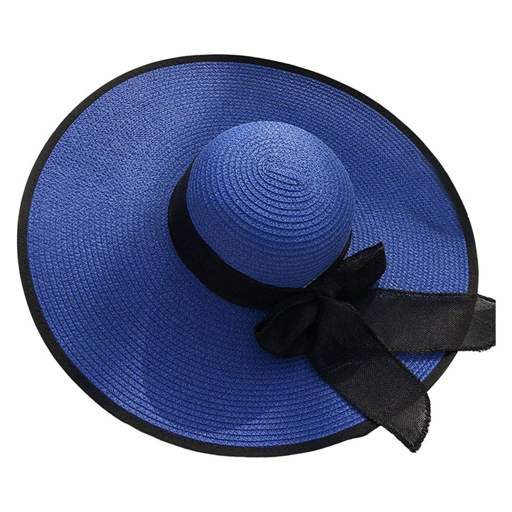 Women Sun Hat Contrast Color Sun Protection Anti-UV Ribbon Decor Bow-knot Beach Hat Headwear Image 9