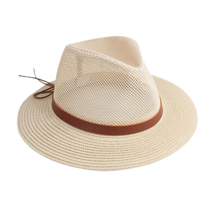 Strap Decor Adjustable Drawstring Hollow Out Cowboy Hat Man Breathable Holes Straw Sunshade Hat Adult Headwear Image 1