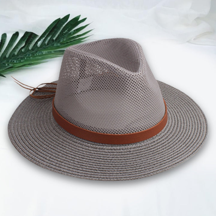 Strap Decor Adjustable Drawstring Hollow Out Cowboy Hat Man Breathable Holes Straw Sunshade Hat Adult Headwear Image 8