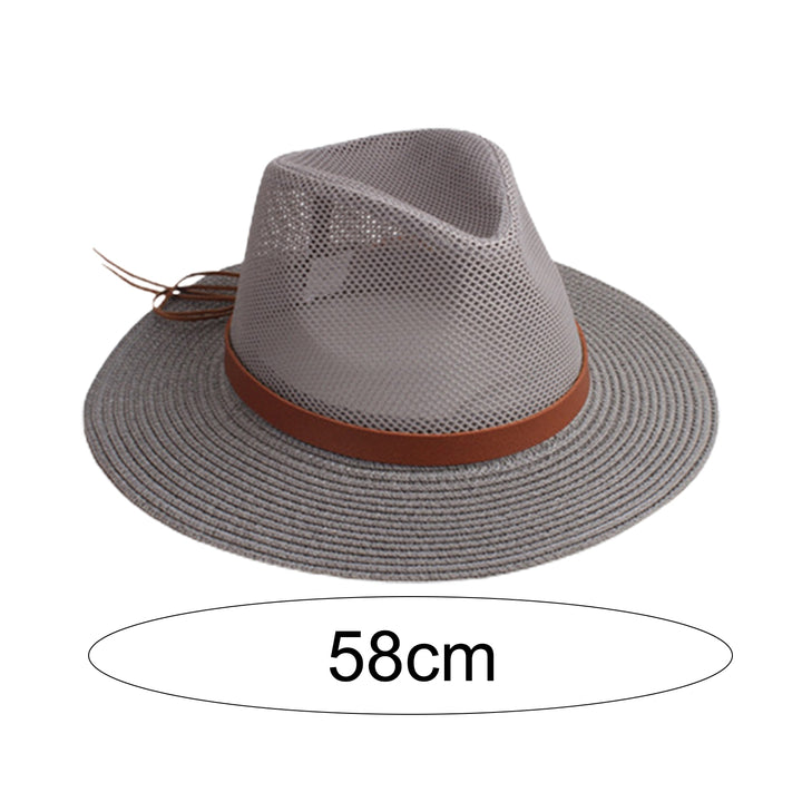 Strap Decor Adjustable Drawstring Hollow Out Cowboy Hat Man Breathable Holes Straw Sunshade Hat Adult Headwear Image 9