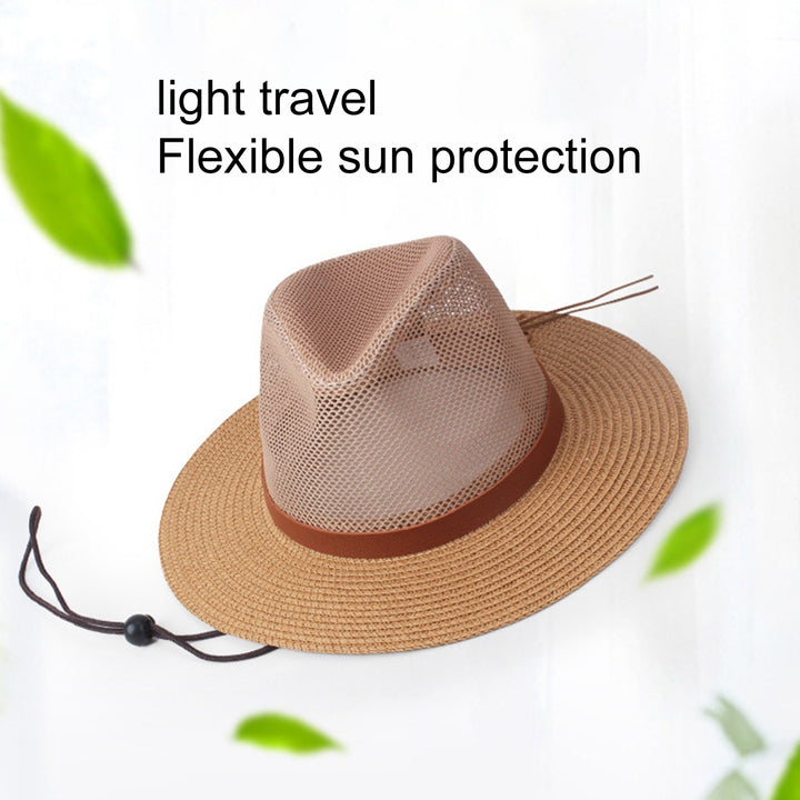 Strap Decor Adjustable Drawstring Hollow Out Cowboy Hat Man Breathable Holes Straw Sunshade Hat Adult Headwear Image 10