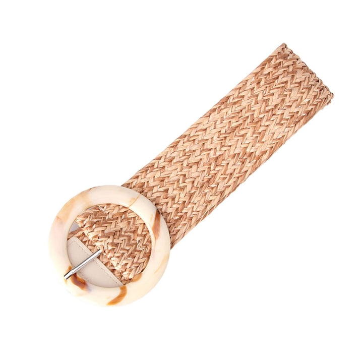 Wide Adjustable Imitation Straw Weaving Waist Belt Handcrafted Braided Round Buckle Belt Clothes Ornament Image 1