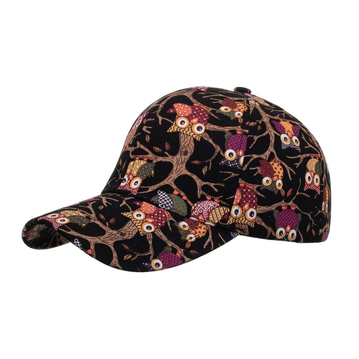 Sun Hat Unisex Breathable Ponytail Hole Cartoon Owl Print Extended Brim Women Hat Gift Image 2