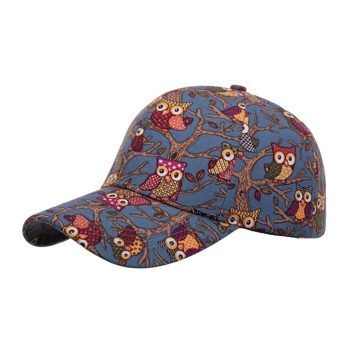 Sun Hat Unisex Breathable Ponytail Hole Cartoon Owl Print Extended Brim Women Hat Gift Image 3