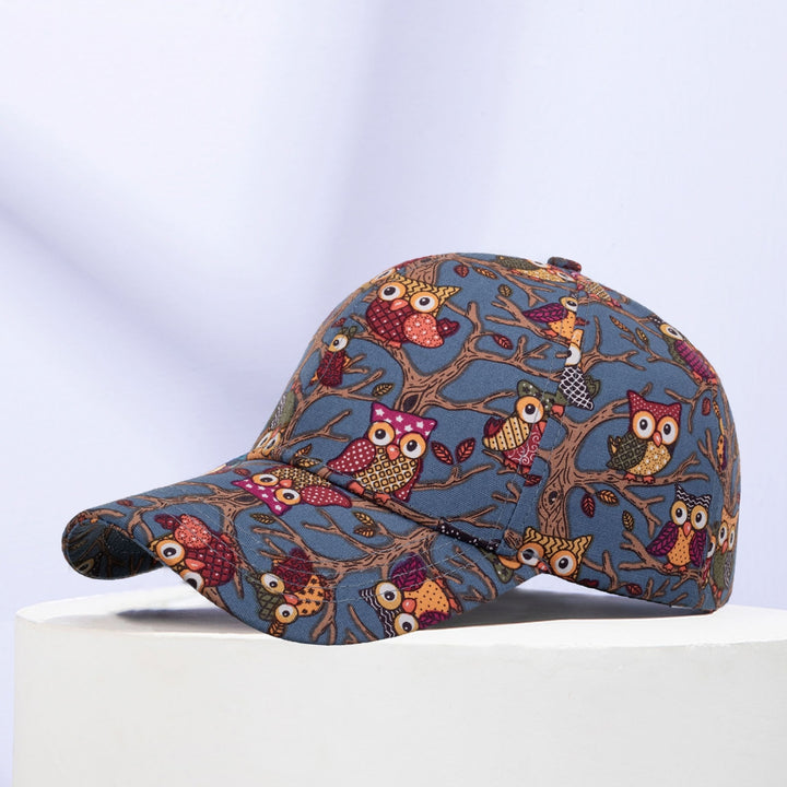 Sun Hat Unisex Breathable Ponytail Hole Cartoon Owl Print Extended Brim Women Hat Gift Image 4