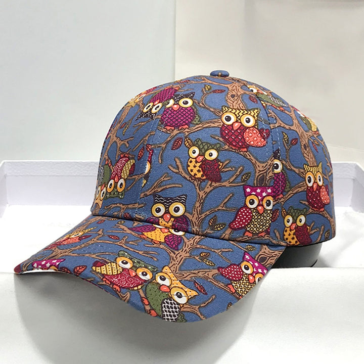 Sun Hat Unisex Breathable Ponytail Hole Cartoon Owl Print Extended Brim Women Hat Gift Image 9