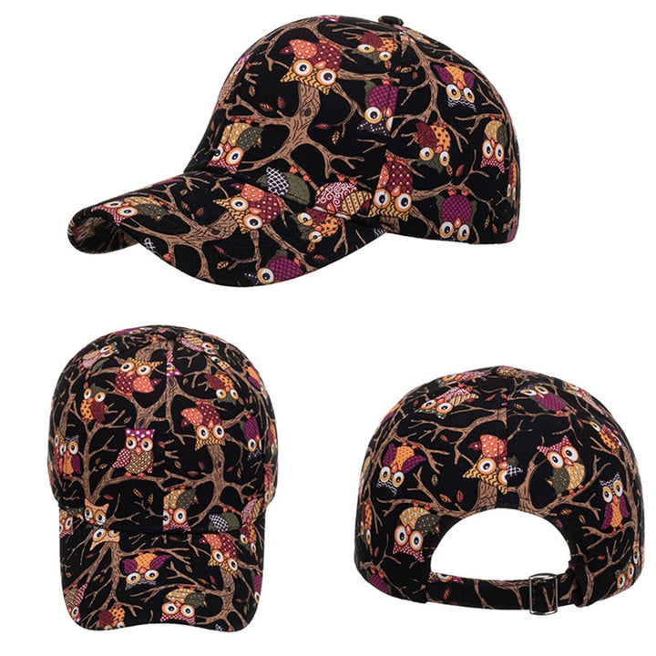 Sun Hat Unisex Breathable Ponytail Hole Cartoon Owl Print Extended Brim Women Hat Gift Image 10