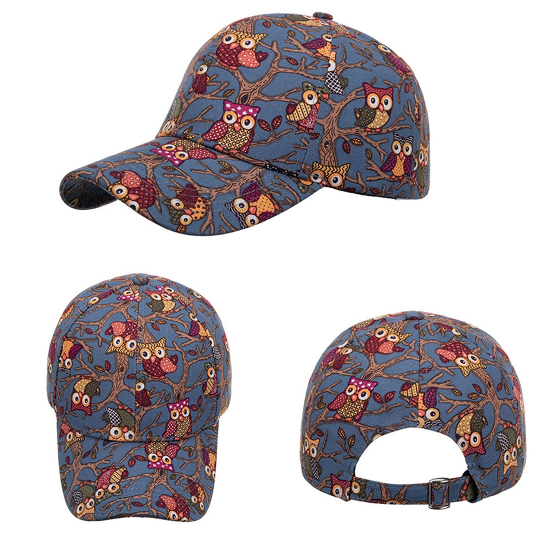 Sun Hat Unisex Breathable Ponytail Hole Cartoon Owl Print Extended Brim Women Hat Gift Image 11