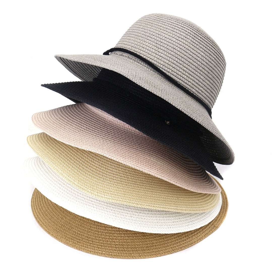 Women Hat Solid Color Soft Sunscreen Unisex Lightweight Super Breathable Fasten String Round Shape Anti-UV Summer Hat Image 1