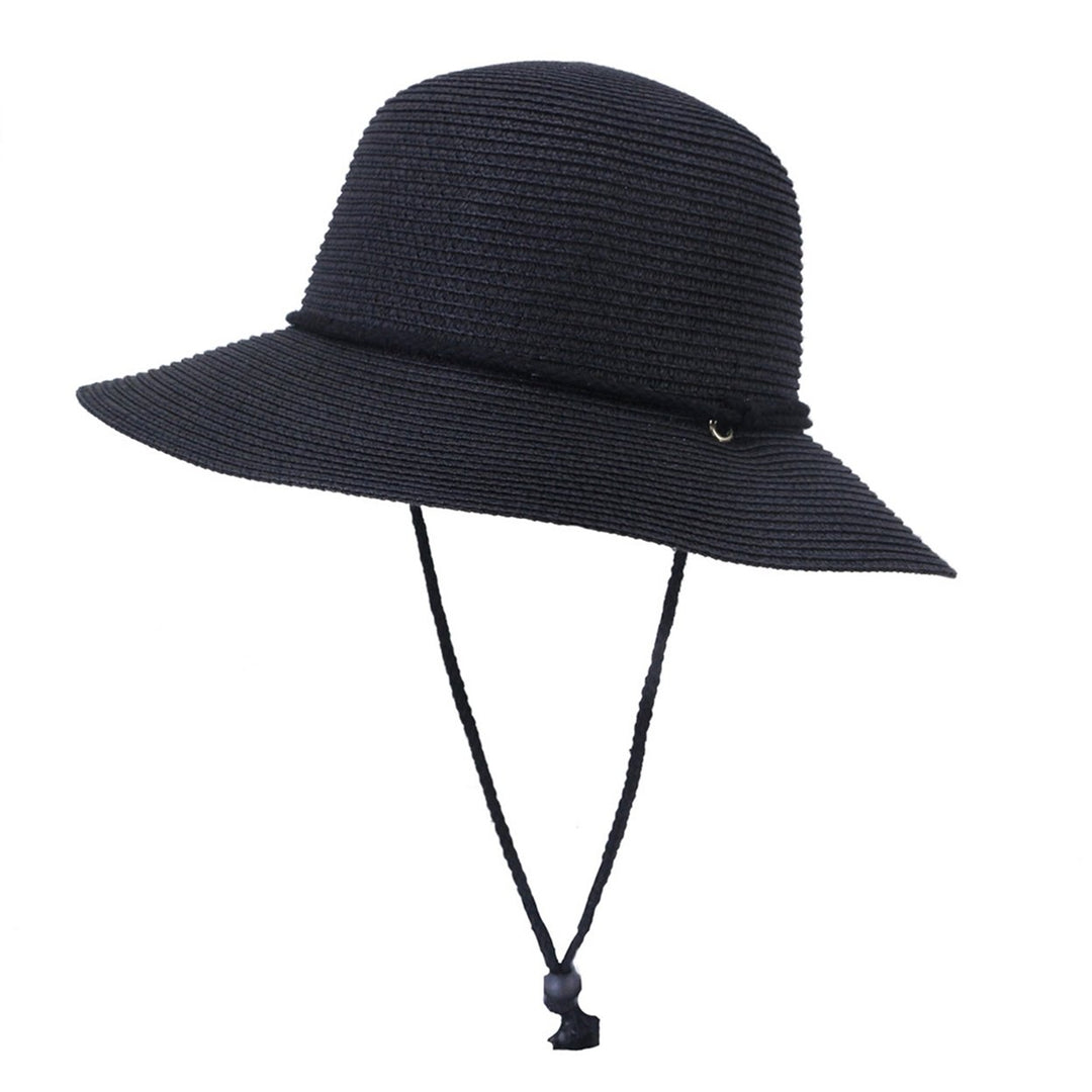 Women Hat Solid Color Soft Sunscreen Unisex Lightweight Super Breathable Fasten String Round Shape Anti-UV Summer Hat Image 1