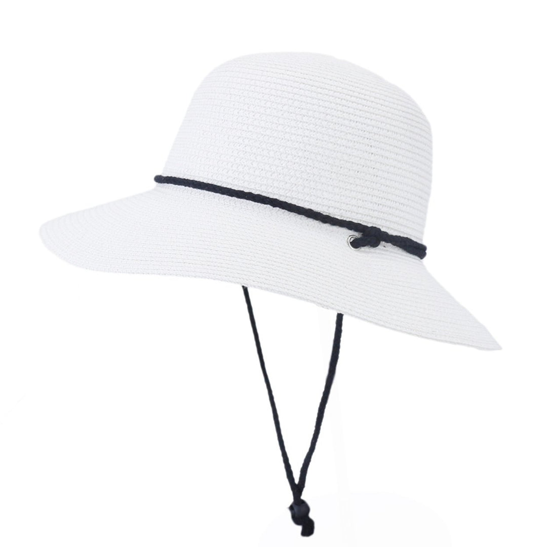 Women Hat Solid Color Soft Sunscreen Unisex Lightweight Super Breathable Fasten String Round Shape Anti-UV Summer Hat Image 1