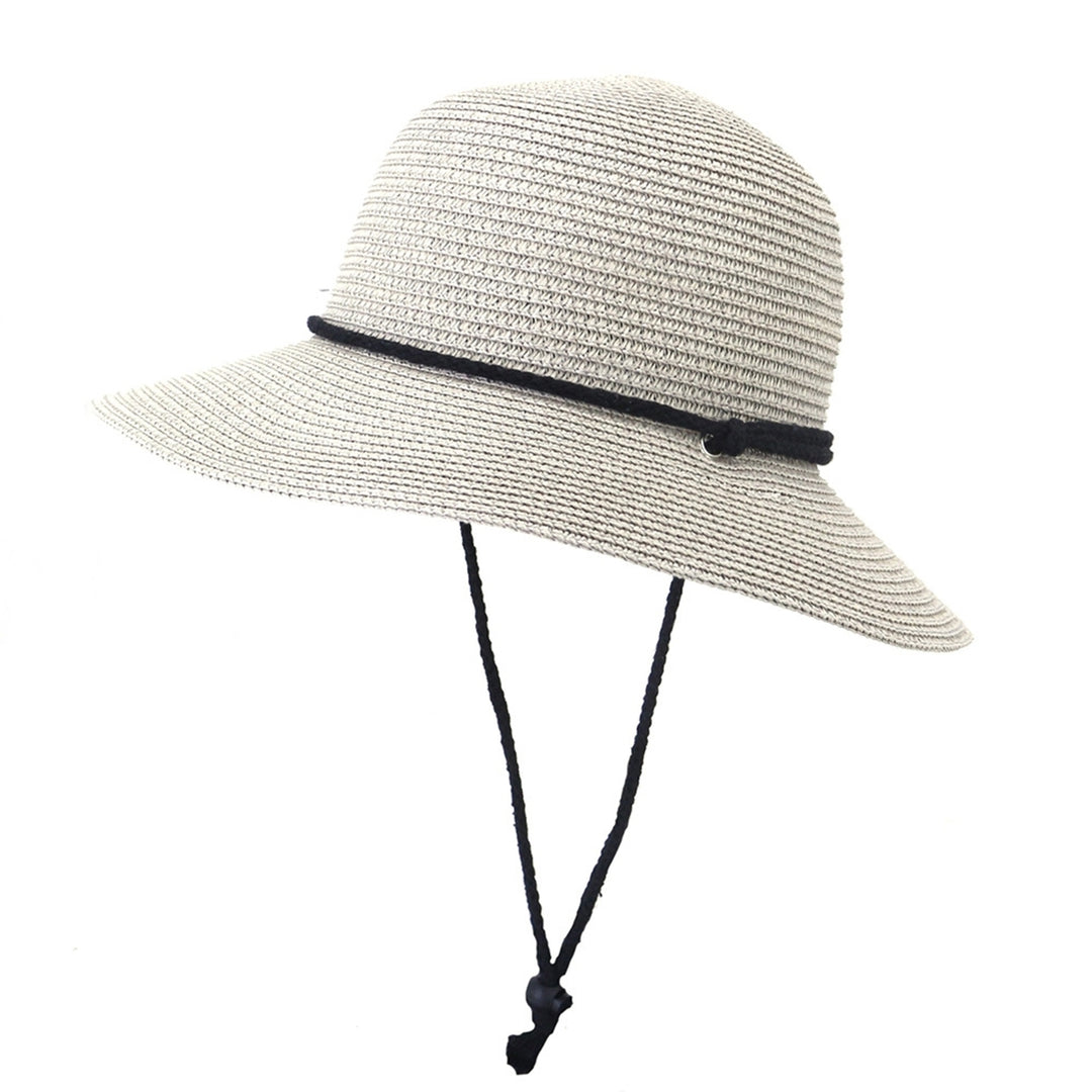 Women Hat Solid Color Soft Sunscreen Unisex Lightweight Super Breathable Fasten String Round Shape Anti-UV Summer Hat Image 4