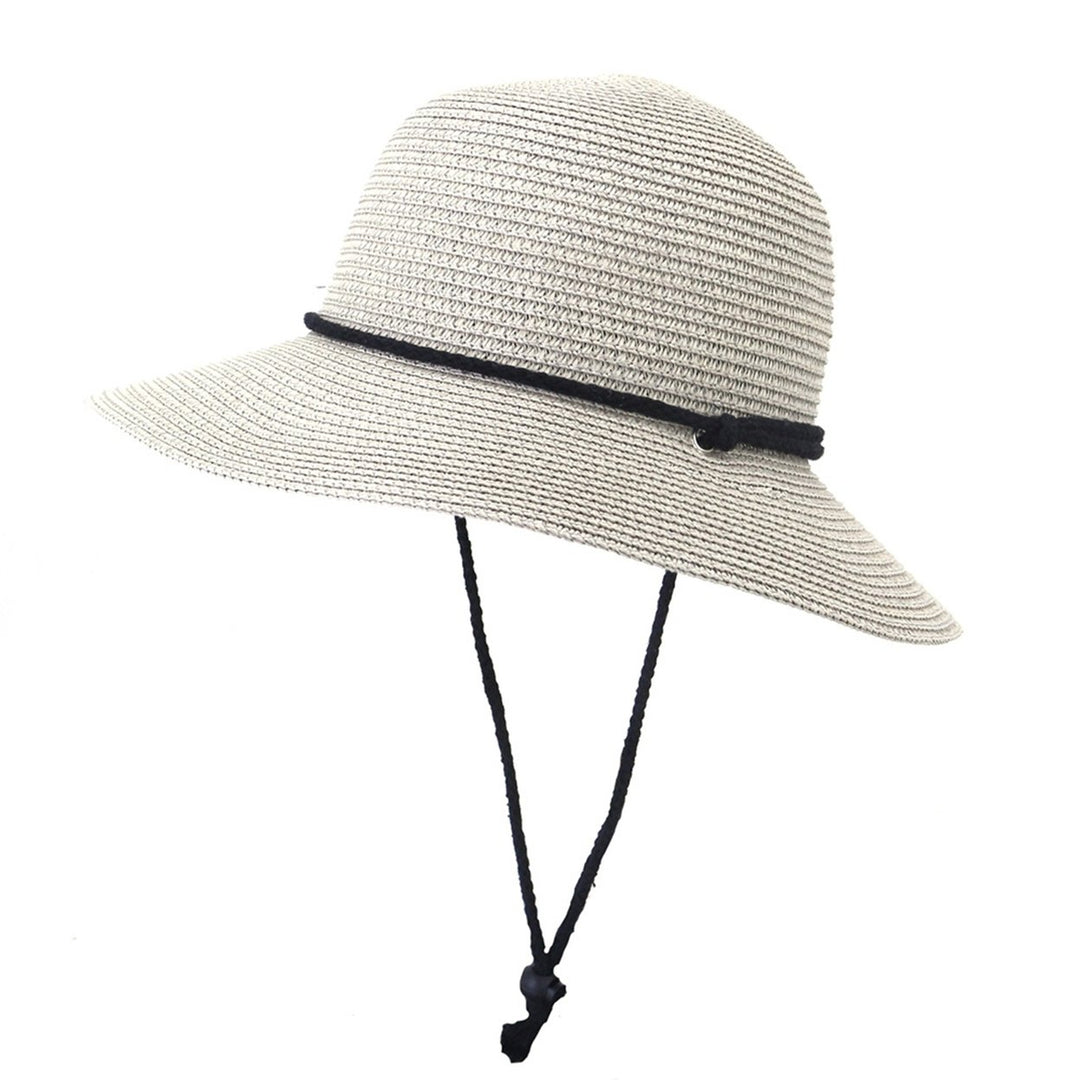 Women Hat Solid Color Soft Sunscreen Unisex Lightweight Super Breathable Fasten String Round Shape Anti-UV Summer Hat Image 1