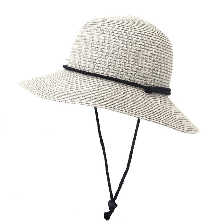 Women Hat Solid Color Soft Sunscreen Unisex Lightweight Super Breathable Fasten String Round Shape Anti-UV Summer Hat Image 1