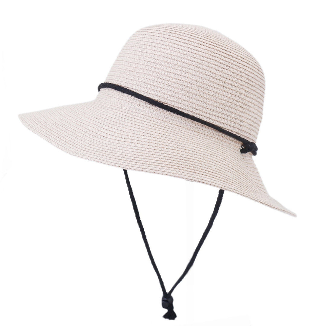 Women Hat Solid Color Soft Sunscreen Unisex Lightweight Super Breathable Fasten String Round Shape Anti-UV Summer Hat Image 4