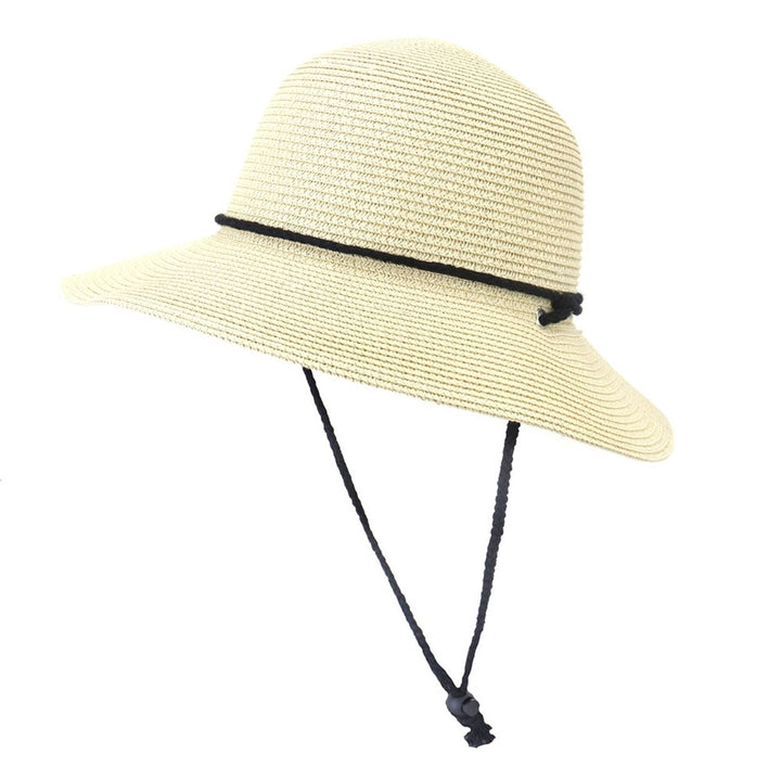 Women Hat Solid Color Soft Sunscreen Unisex Lightweight Super Breathable Fasten String Round Shape Anti-UV Summer Hat Image 1