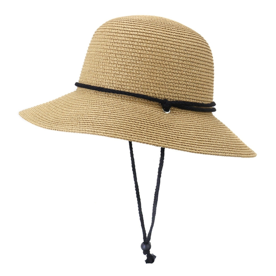 Women Hat Solid Color Soft Sunscreen Unisex Lightweight Super Breathable Fasten String Round Shape Anti-UV Summer Hat Image 7