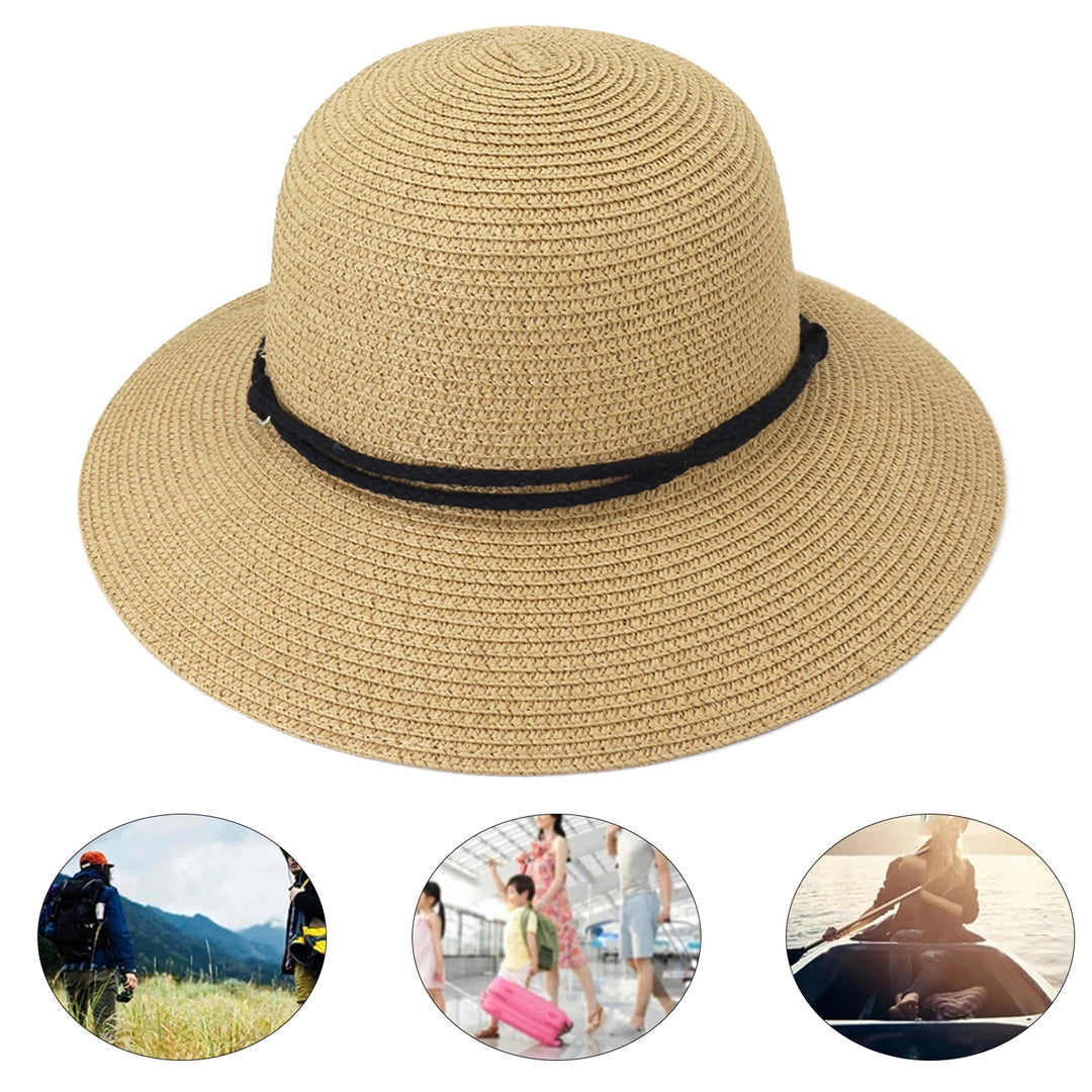 Women Hat Solid Color Soft Sunscreen Unisex Lightweight Super Breathable Fasten String Round Shape Anti-UV Summer Hat Image 10