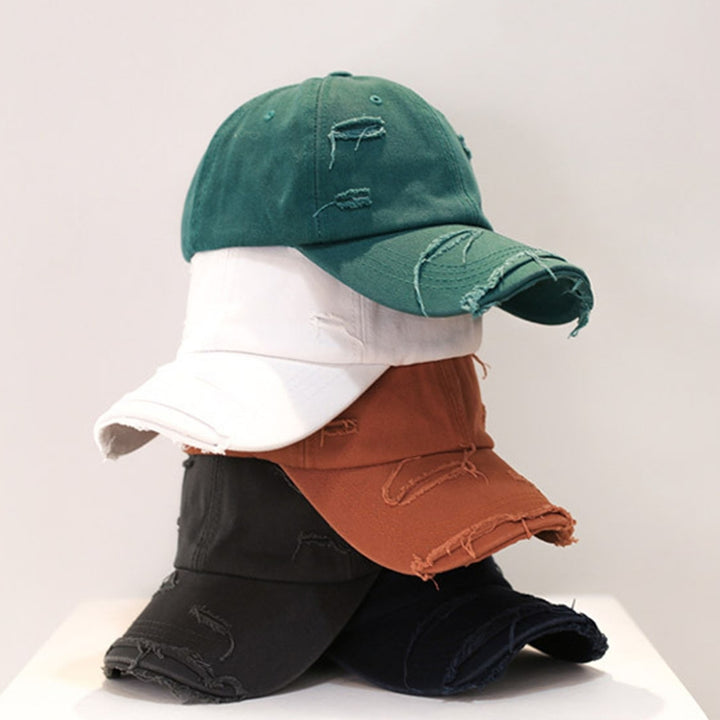 Sun Protection Extended Brim Adjustable Bucket Baseball Cap Distressed Ripped Hole Unisex Hat Fashion Accessories Image 12