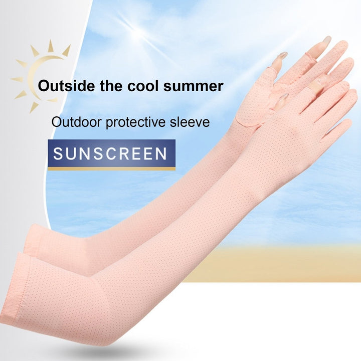 1 Pair Arm Gloves Fitted Washable Thin Unisex No Constraint Slimming Solid Color Sunscreen Anti-UV Sleeves Cover for Image 1