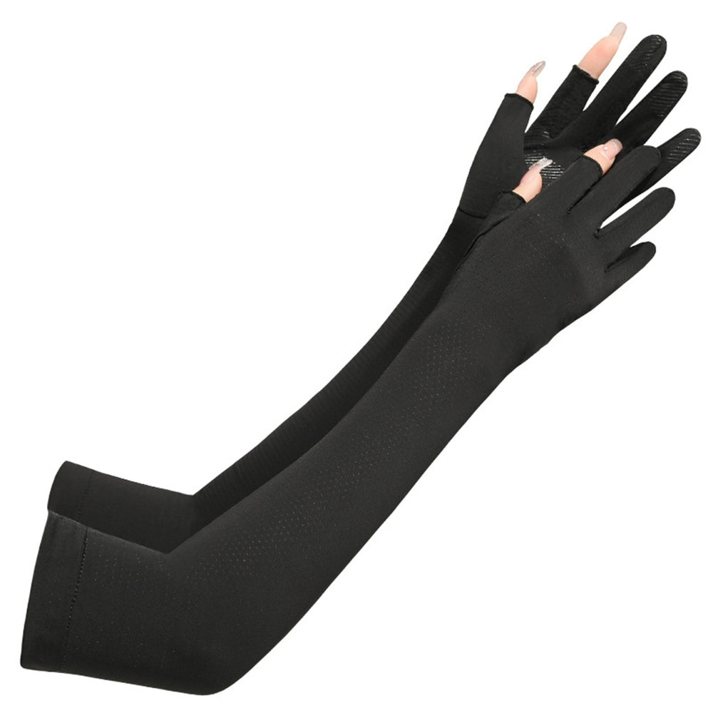 1 Pair Arm Gloves Fitted Washable Thin Unisex No Constraint Slimming Solid Color Sunscreen Anti-UV Sleeves Cover for Image 2