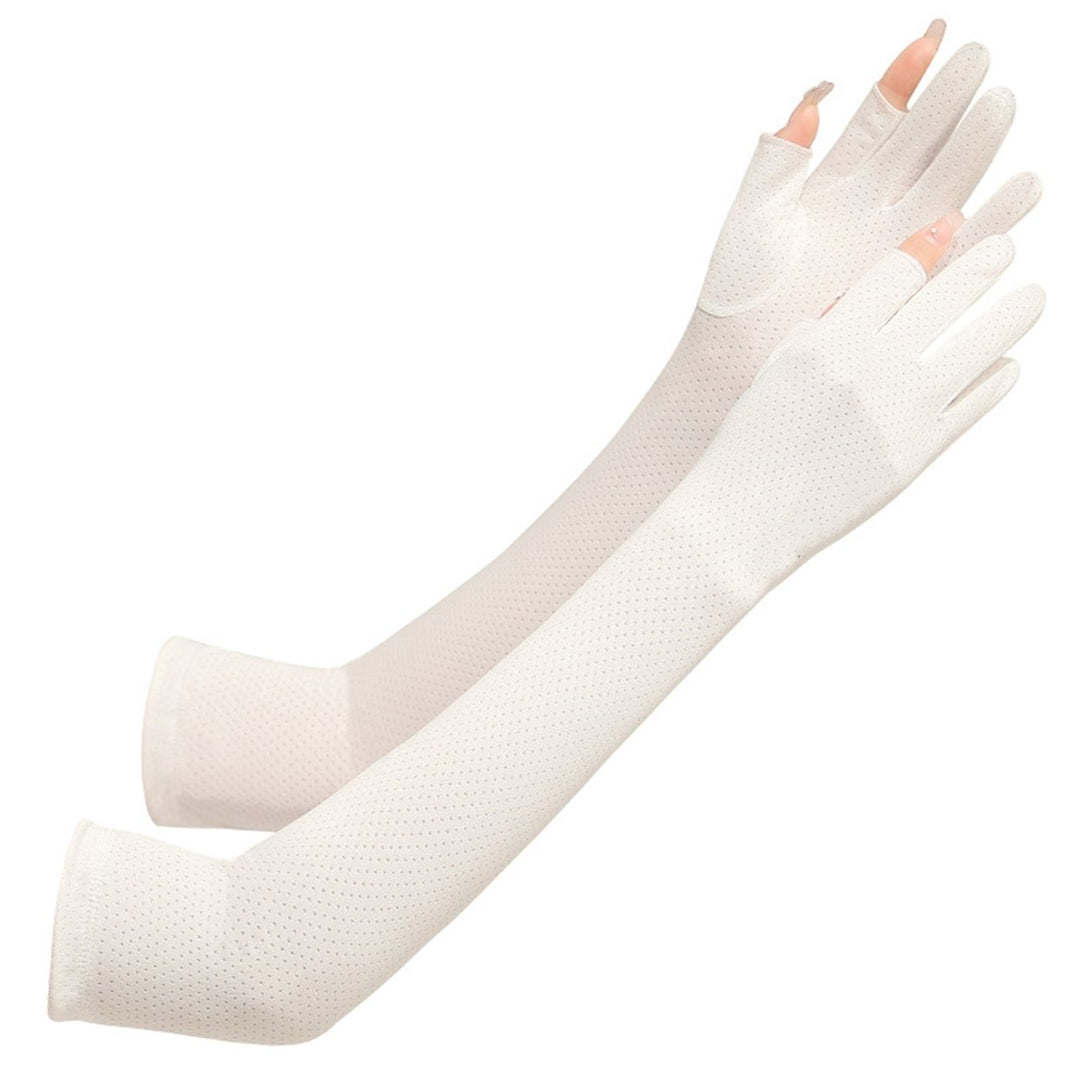 1 Pair Arm Gloves Fitted Washable Thin Unisex No Constraint Slimming Solid Color Sunscreen Anti-UV Sleeves Cover for Image 1