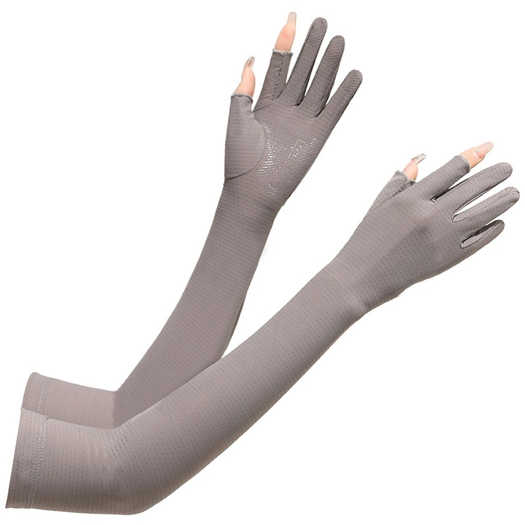 1 Pair Arm Gloves Fitted Washable Thin Unisex No Constraint Slimming Solid Color Sunscreen Anti-UV Sleeves Cover for Image 1