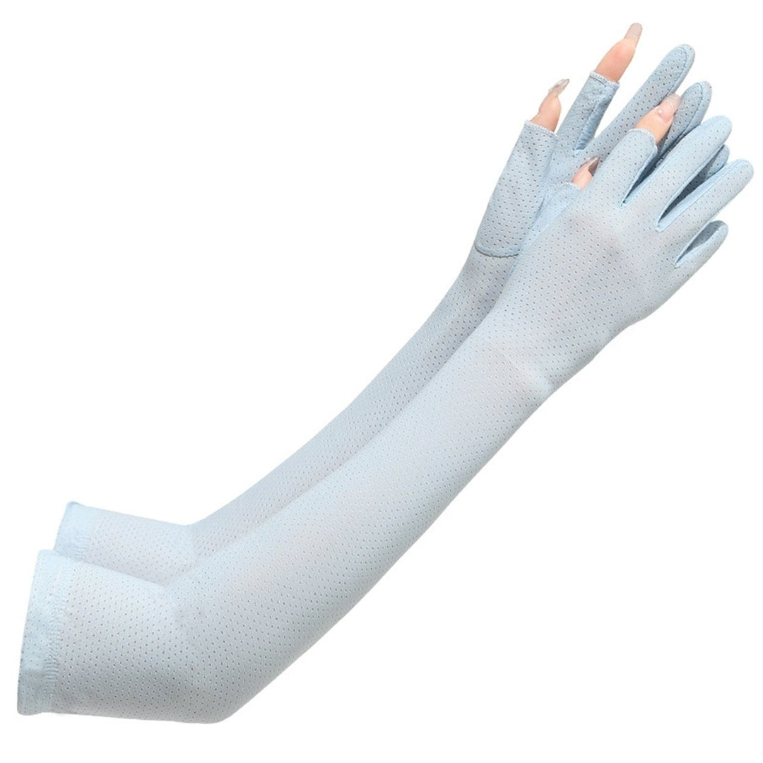 1 Pair Arm Gloves Fitted Washable Thin Unisex No Constraint Slimming Solid Color Sunscreen Anti-UV Sleeves Cover for Image 1