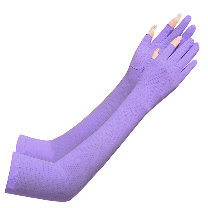1 Pair Arm Gloves Fitted Washable Thin Unisex No Constraint Slimming Solid Color Sunscreen Anti-UV Sleeves Cover for Image 6