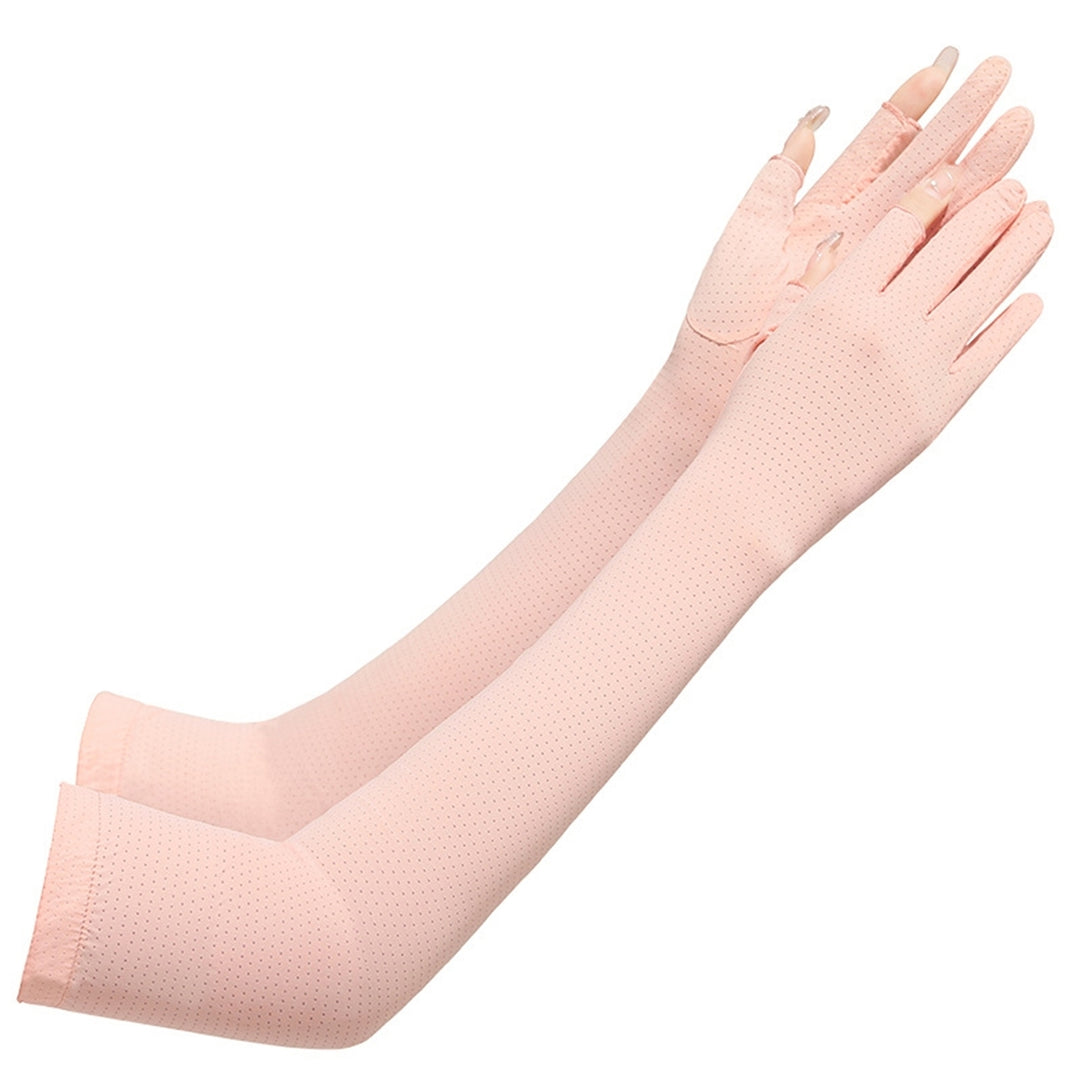 1 Pair Arm Gloves Fitted Washable Thin Unisex No Constraint Slimming Solid Color Sunscreen Anti-UV Sleeves Cover for Image 7