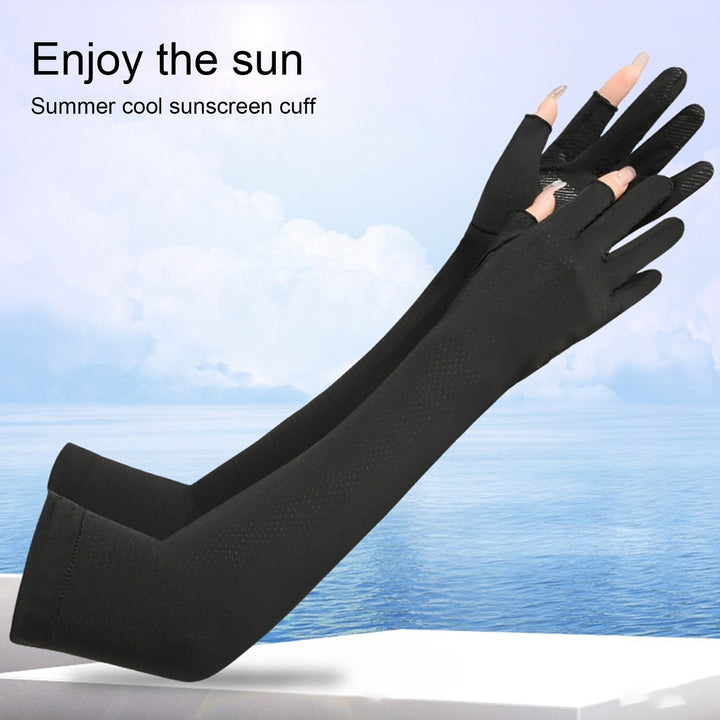 1 Pair Arm Gloves Fitted Washable Thin Unisex No Constraint Slimming Solid Color Sunscreen Anti-UV Sleeves Cover for Image 8