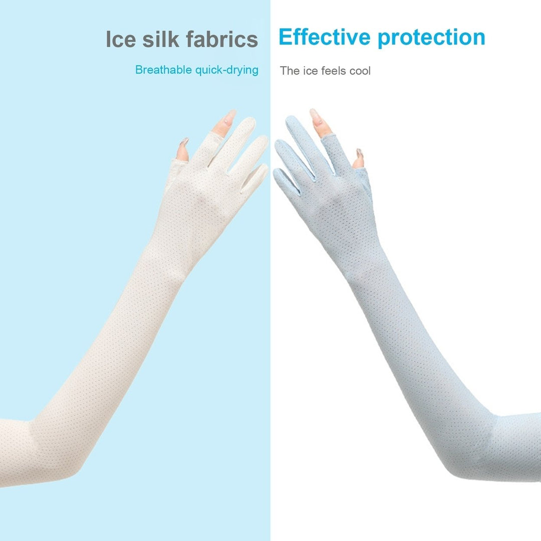 1 Pair Arm Gloves Fitted Washable Thin Unisex No Constraint Slimming Solid Color Sunscreen Anti-UV Sleeves Cover for Image 9