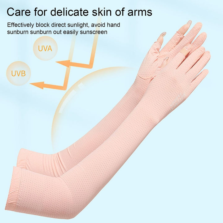 1 Pair Arm Gloves Fitted Washable Thin Unisex No Constraint Slimming Solid Color Sunscreen Anti-UV Sleeves Cover for Image 10