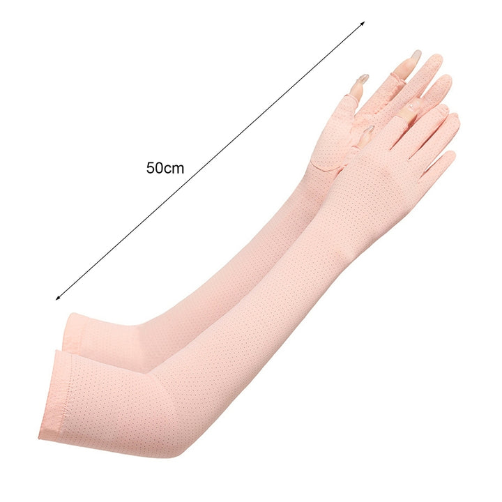 1 Pair Arm Gloves Fitted Washable Thin Unisex No Constraint Slimming Solid Color Sunscreen Anti-UV Sleeves Cover for Image 12