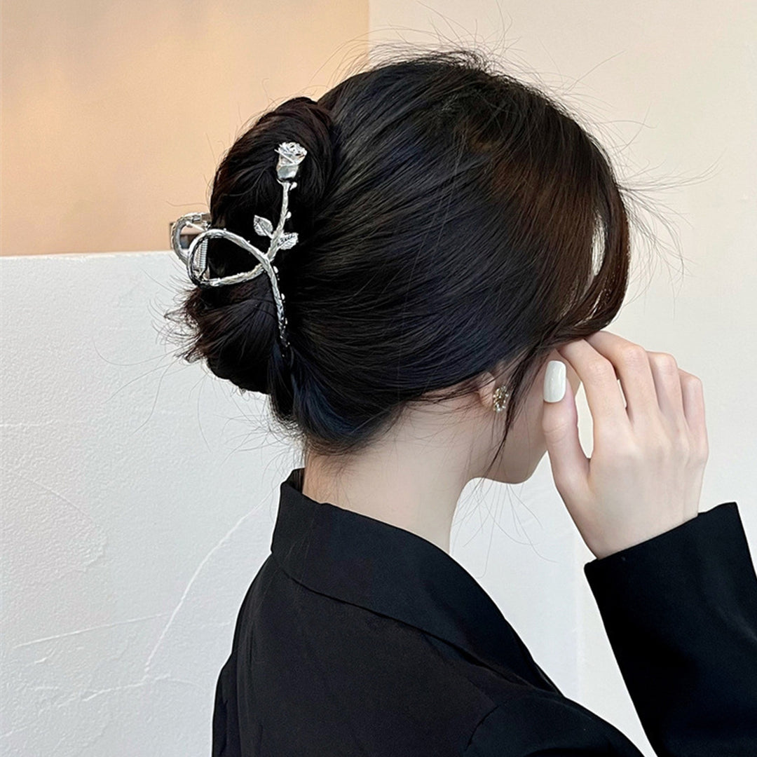 Hair Grips Smooth Edge Elegant Lightweight Exquisite Durable Anti-deformed Silver Color Rose Shape Lightweight Hair Jaws Image 3