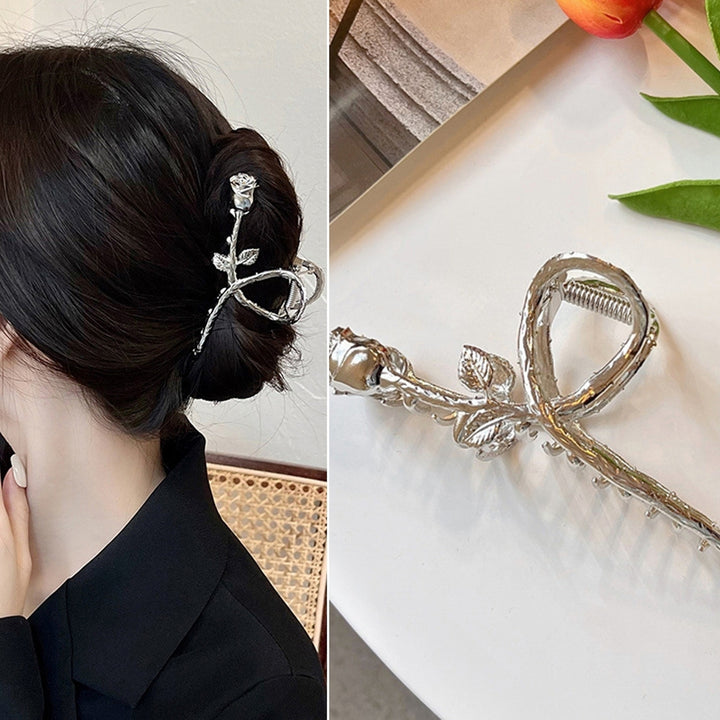 Hair Grips Smooth Edge Elegant Lightweight Exquisite Durable Anti-deformed Silver Color Rose Shape Lightweight Hair Jaws Image 12