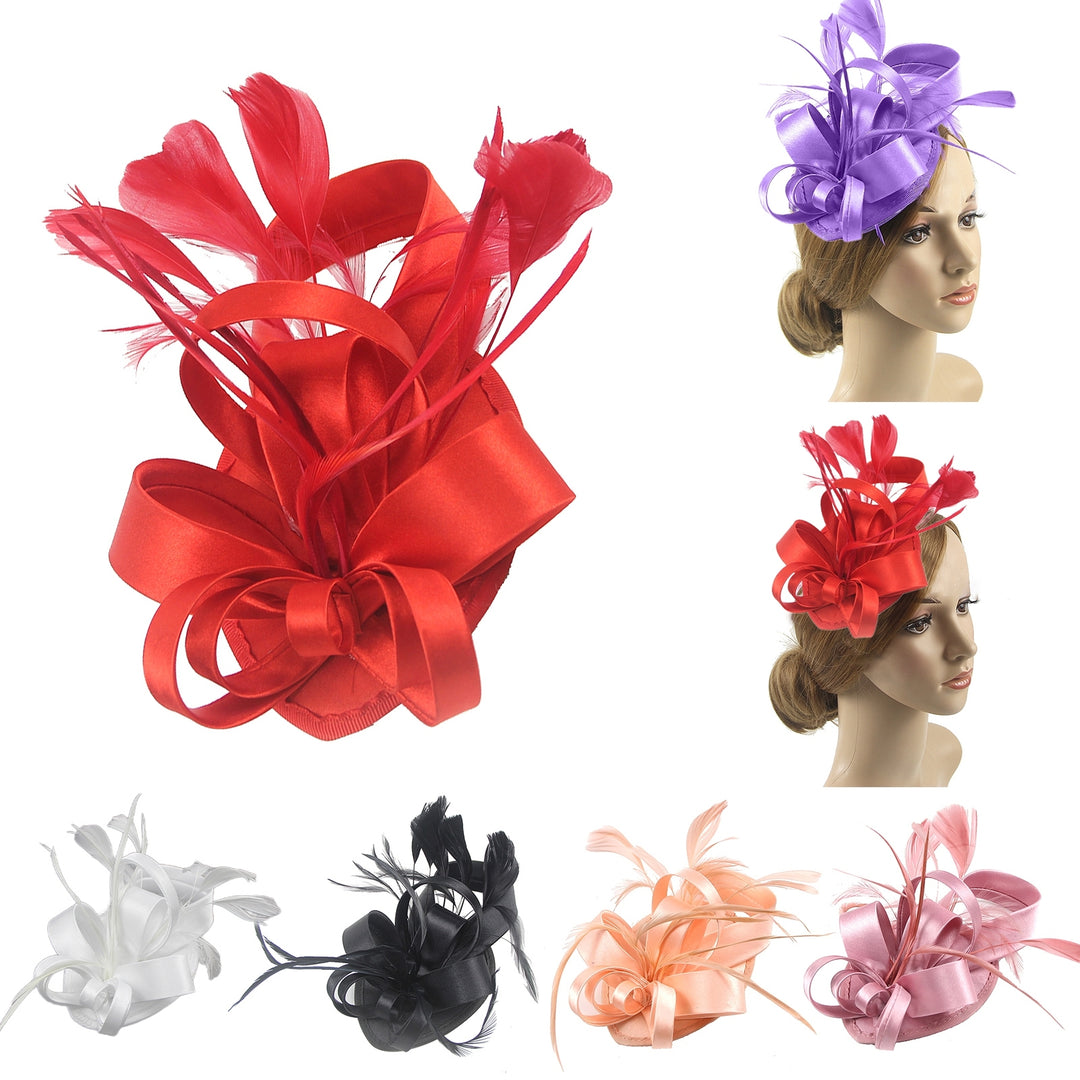 Bridal Headwear Retro Multiple Color Faux Silk Feather Headwear Bridal Hair Clip with Flower Birthday Gift Image 11