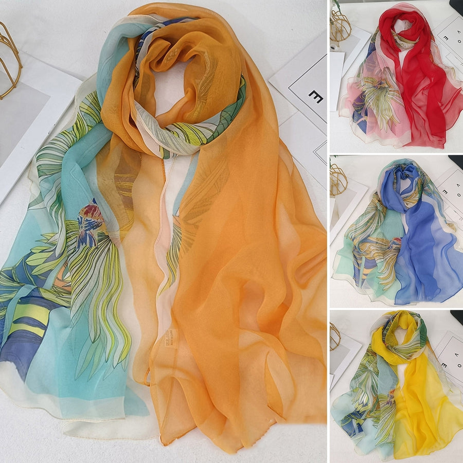 Lady Scarf Floral Print Sunscreen See-through Ultra-thin Soft Fabric Neck Wrap Accessory Image 1