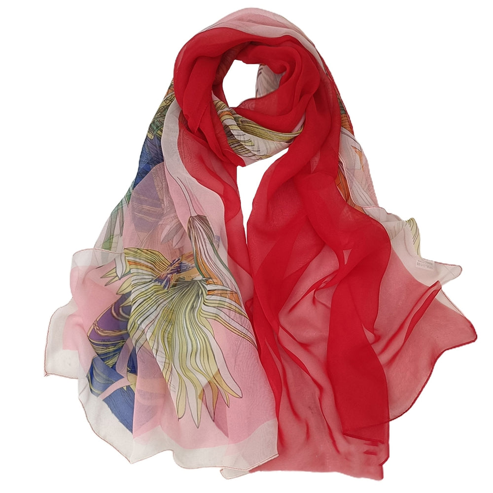 Lady Scarf Floral Print Sunscreen See-through Ultra-thin Soft Fabric Neck Wrap Accessory Image 2