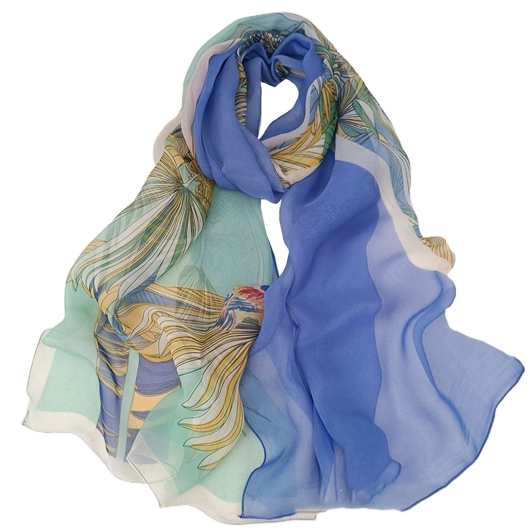Lady Scarf Floral Print Sunscreen See-through Ultra-thin Soft Fabric Neck Wrap Accessory Image 1