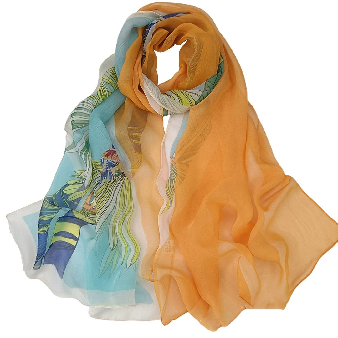 Lady Scarf Floral Print Sunscreen See-through Ultra-thin Soft Fabric Neck Wrap Accessory Image 1