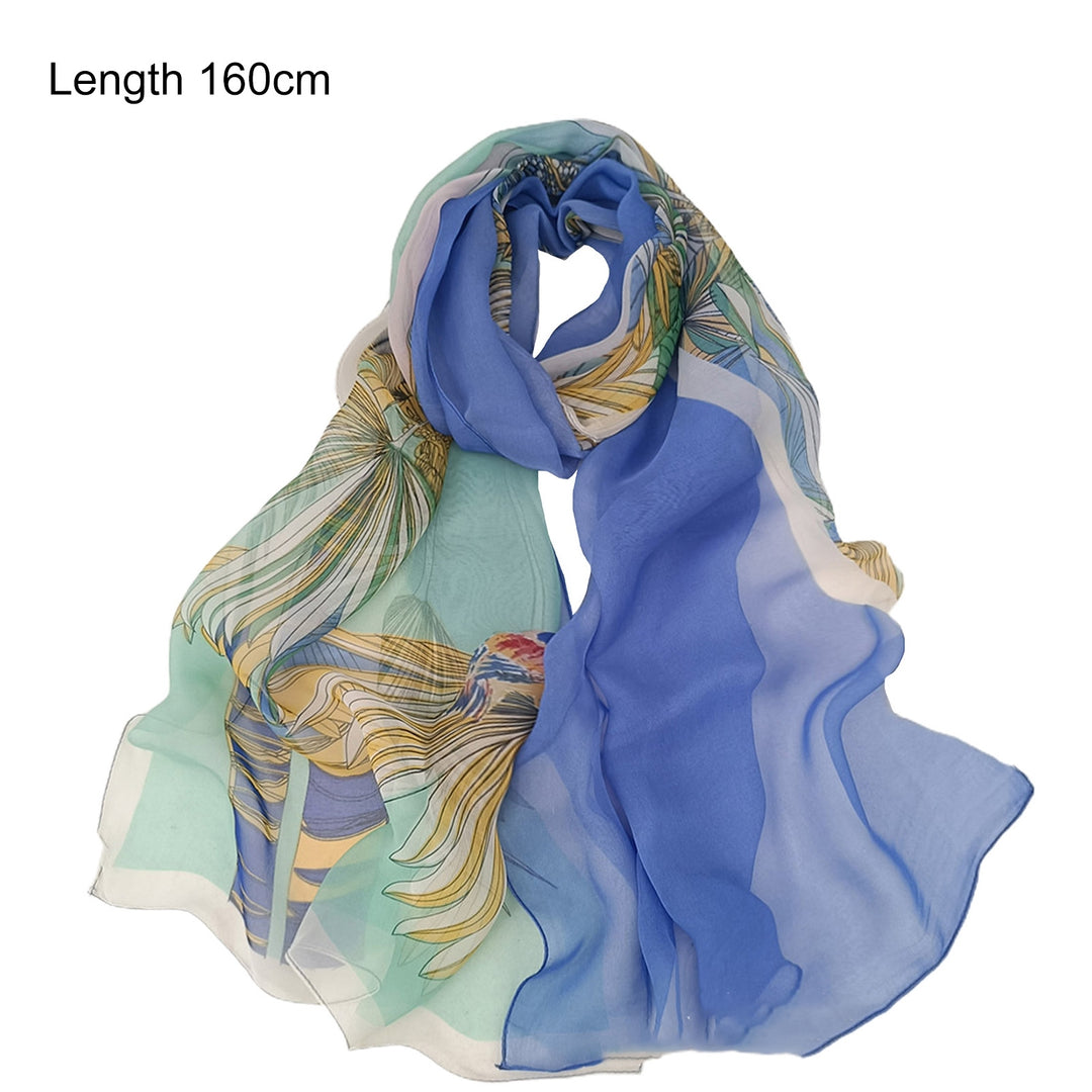 Lady Scarf Floral Print Sunscreen See-through Ultra-thin Soft Fabric Neck Wrap Accessory Image 9