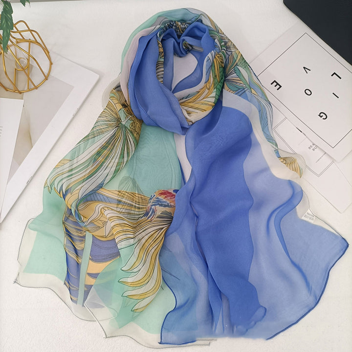 Lady Scarf Floral Print Sunscreen See-through Ultra-thin Soft Fabric Neck Wrap Accessory Image 10