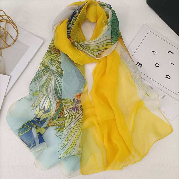 Lady Scarf Floral Print Sunscreen See-through Ultra-thin Soft Fabric Neck Wrap Accessory Image 11
