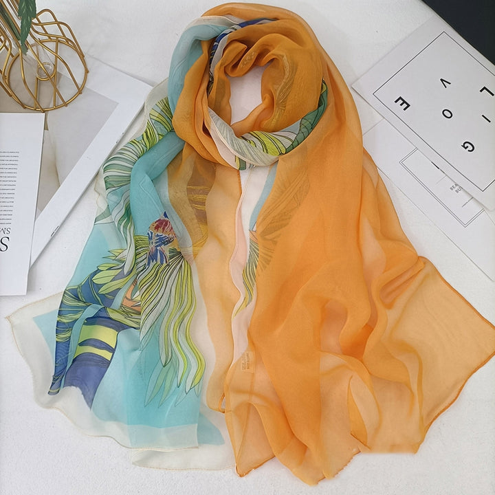 Lady Scarf Floral Print Sunscreen See-through Ultra-thin Soft Fabric Neck Wrap Accessory Image 12